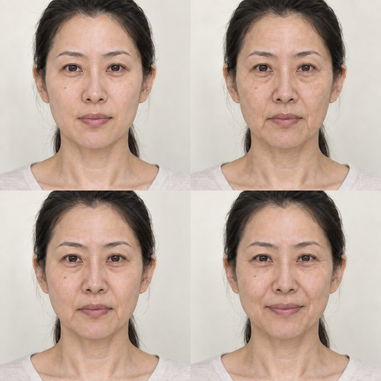 虚构人物的年龄相关变化示意，AI 辅助医学示意
